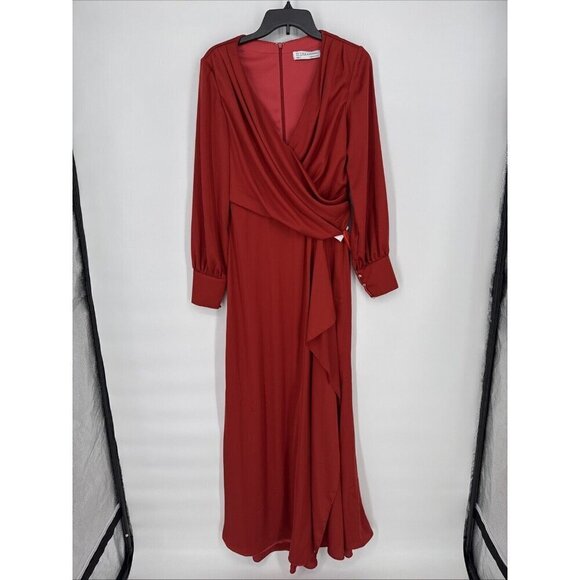 MAC DUGGAL Size 4 Orange SATIN RUCHED BISHOP SLEEVE Cocktail GOWN Dress $398 New - Picture 4 of 15